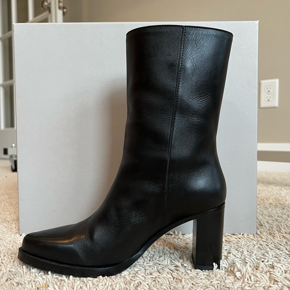 LEGRES Black Leather Block Heel Point Toe Ankle Boots EU 37 - Picture 3 of 10